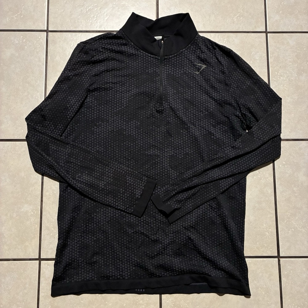 Gymshark Men's Large Black Sport Seamless 1/4 Zip long-sleeve top